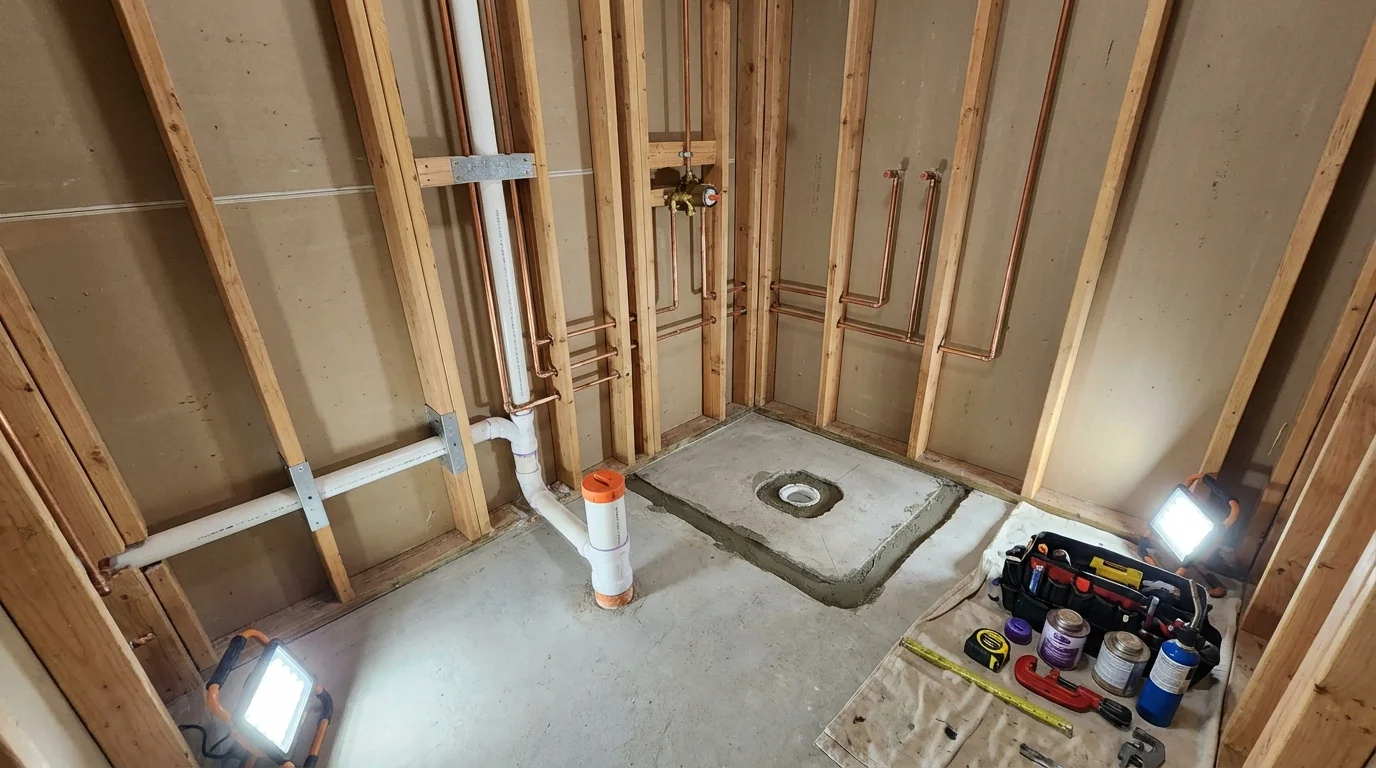 Bathroom rough-in plumbing during remodel by Johns Plumbing LLC in Rocklin