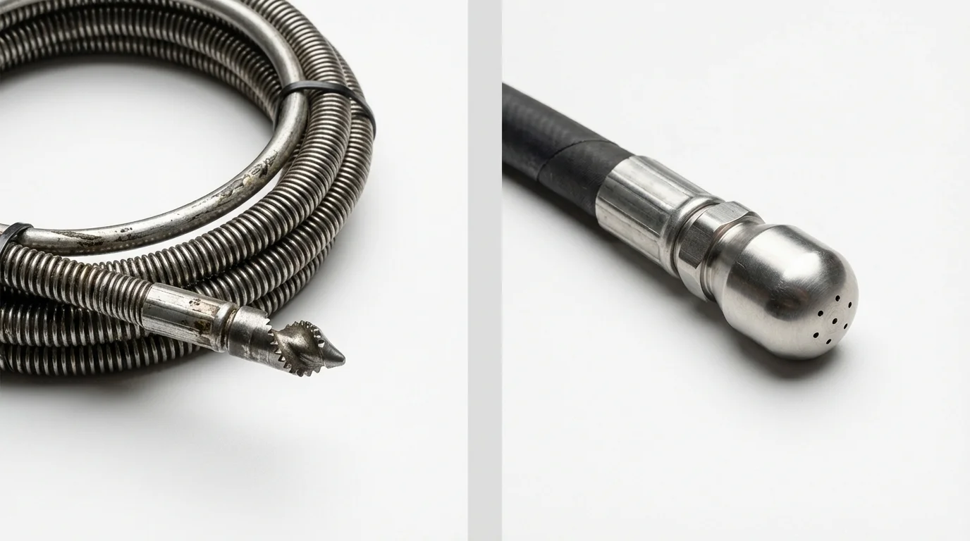 Drain snake cable and hydro jetting nozzle used for drain cleaning in Rocklin, CA