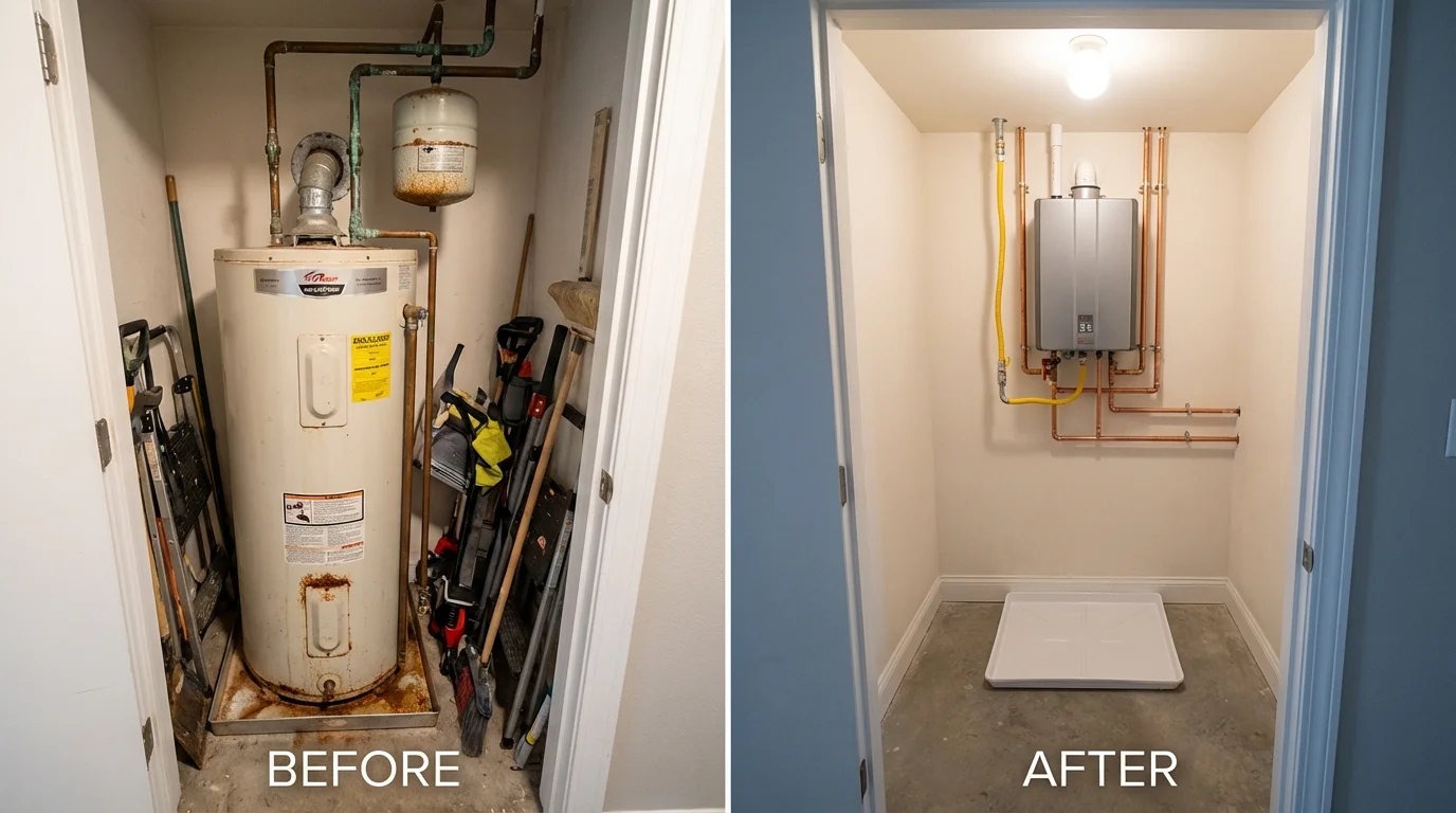 Tank water heater versus wall-mounted tankless unit comparison for Rocklin, CA homeowners