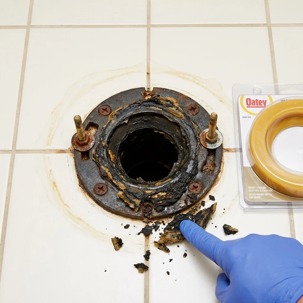 Failed wax ring showing water seepage at the base of a toilet in a Rocklin, CA home