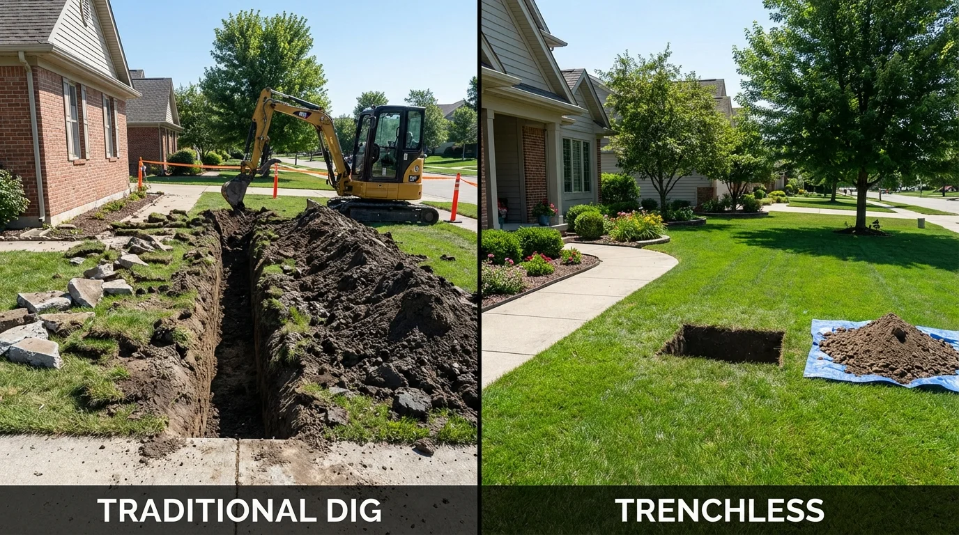 Trenchless sewer repair with minimal yard damage versus traditional excavation in Rocklin, CA